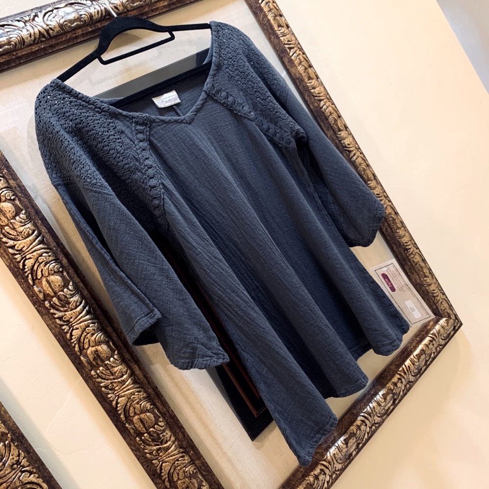 Cottonways slate blueish gray 3/4 sleeve top sz M